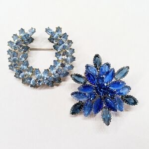 Vintage Jewelry Blue Rhinestone Brooches